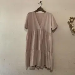 ベージュVネック ティアード 半袖チュニック