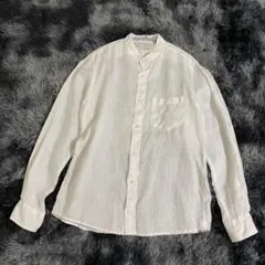 無印良品　リネン　バンドカラー　シャツ　長袖　S ホワイト　メンズ