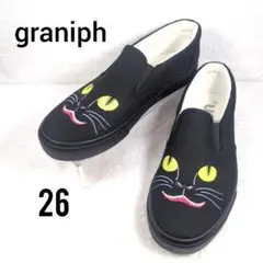 【美品】グラニフ 化け猫団扇 石黒亜矢子 コラボ スリッポン 猫刺繍 26cm