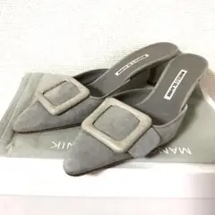 マノロブラニク ミュール パンプス maysale 37 グレー