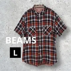 WORKCLOTHING BEAMS チェックシャツ　半袖　L 赤　レッド