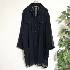 オーバーサイズシアーシャツ　ゆったり　日本製　ミセス　透け感　総柄　シンプル　黒