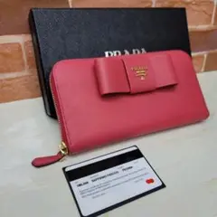 PRADA☆鑑定済☆サフィアーノ PEONIA リボン ラウンド プラダ財布
