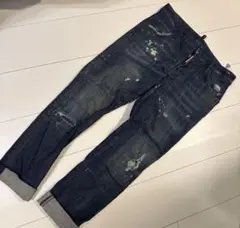 ダメージ加工ダークブルーデニムパンツ　ディースク