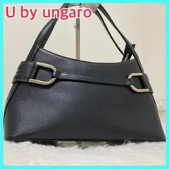 ユーバイウンガロ　ハンドバッグ　ショルダー　シボ革　レザー　黒　ブラック　3層