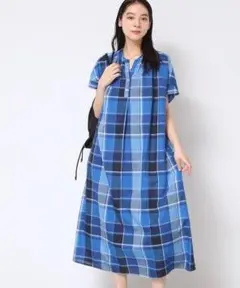 お値下◇タグ付新品◇Dessin デッサン　ブルーチェック　ロングワンピース　Ｌ
