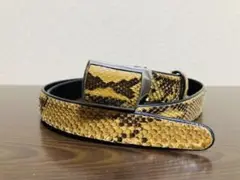 パイソン　蛇革　リアル　レザーベルト　スライドロック式バックル　美品