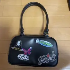 X-girl ステッカー付き ブラックハンドバッグ