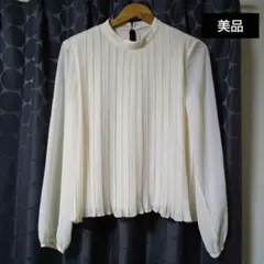 【美品】ホワイト シフォン プリーツブラウス 長袖