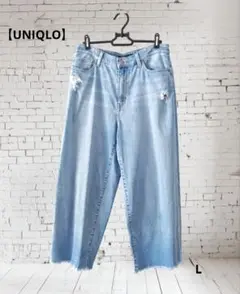 【UNIQLO JEANS】ユニクロ ダメージ ワイドパンツ クロップド丈 L