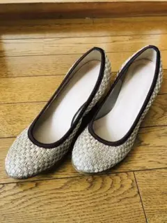 ストロー素材 夏 ウェッジソールパンプス