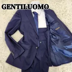 GENTILUOMO　ビジネススーツ　ネイビー　背抜き　サイドベンツ　ストライプ