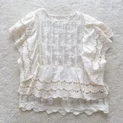 ドールアップウップス　ブラウス　レース　刺繍　シースルー　半袖　カットワーク