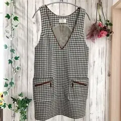 エフデ 袖なしワンピース【M】グレー 千鳥柄 革 高見え インナー マタニティ
