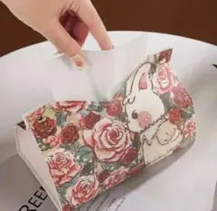 【新品未使用品】うさぎとローズ柄テッシュボックスカバー