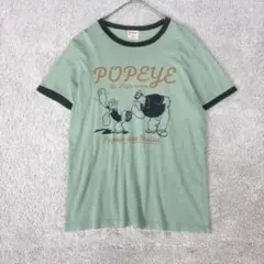 オールドユニクロ 旧タグ ヴィンテージ　ポパイ リンガーＴシャツ　ライトグリーン