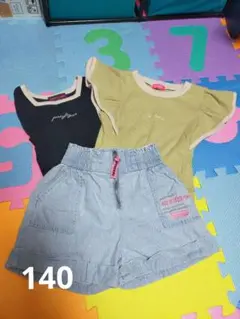 キッズ服 Tシャツ2枚とデニムショーツセット 140