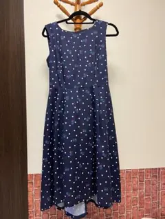 TALBOTS ネイビー 水玉 花柄　ノースリーブ ワンピース