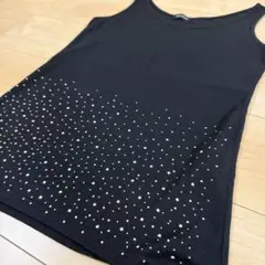 REORMIX ビーズ装飾 黒タンクトップ　ストーンy2kギャル