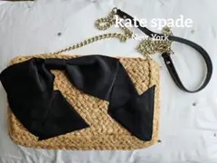 kate spade New York　ショルダーバッグ　リボン付　ストロー素材