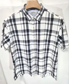 Hush Puppies 半袖チェックシャツ LL 白紺 綿100％