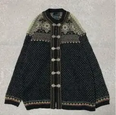 90s 香港製 ノルディックニット カーディガン チロリアンセーター バーズアイ