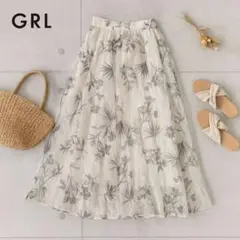 GRL 花柄オーガンジーフレアスカート[ta027] ブルー　L 新品