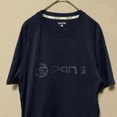 スキンズ　給水速乾Tシャツ(O)ネイビーロゴプリントストレッチ