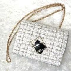 【極美品】ショルダーバッグ　ツイード　肩がけ　レザー　チェーン