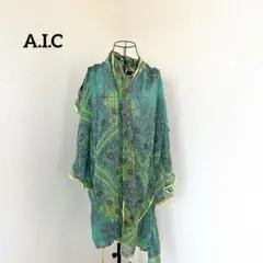 A.I.C【美品】【アジアン】【鈴廣】【総柄】グリーン羽織　M