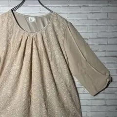 EMMAJAMES 刺繍入り 五分袖チュニック ベージュLLサイズ テロテロ生地