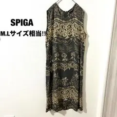 スピーガ シャツワンピース ノースリーブ シアー 幾何学模様 ロングワンピース