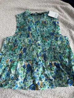 ZARA ノースリーブペプラムブラウス　トップス　ダイダイ　XS ザラ　シャツ