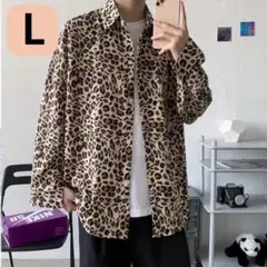 メンズ　おしゃれ　長袖　ひょう柄　シャツ　大きい　ゆったり　オーバーサイズ