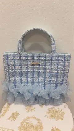 fitafita水色ツイードフリルハンドバッグ