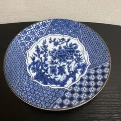 有田焼 飾り皿 染付 山水 大皿 華山窯 木製皿立付 40cm 華山萬右