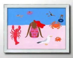 15739■ポスター アート 絵画『ビーチ　夏　サマー』A3 マット紙