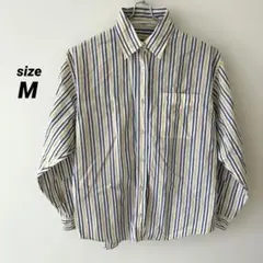 訳あり　ストライプ 長袖　シャツ　ボタンダウン　メンズ M 青　黄色