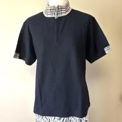 新品　BURBERRYGOLF 黒のチェック柄襟半袖ポロシャツ 黒