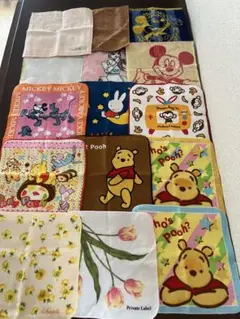 新品未使用ディズニーキャラクターなどデザインいろいろミニハンカチ15枚セット