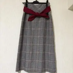 RYOKO KIKUCHI ベルト付き　チェック柄タイトスカート
