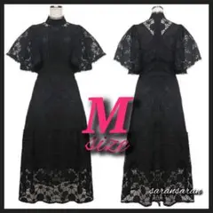 花柄 総レースワンピース ハイネック 半袖 ドレス レディース 上品 M 上品