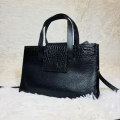 ロダニア　クロコダイル　牛　本革　レザー　2way ハンドバッグ　ミニ　バッグ