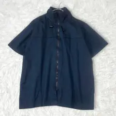 フルジップ半袖ジャケット　ネイビー　紺色　M ハイネック　コットン