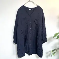 NAVY ネイビー　ノーカラーシャツ　ゆったり　Ｖネック　シンプル　春夏　洗える