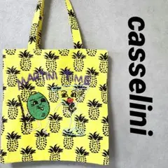 美品 casselini キャセリーニパイナップル柄トートバッグ黄色イエロー