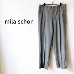 【ミラショーン】スラックス タックパンツ グレー グレンチェック 薄手 メンズ