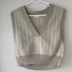 ベージュ Vネック ニットベスト