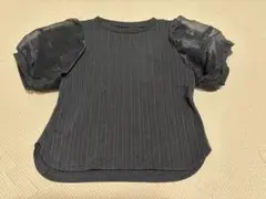 黒 リブ編み パフスリーブシャツ 110cm②