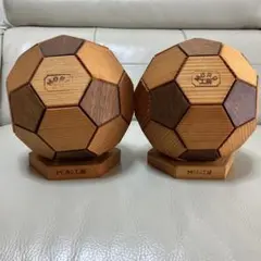 木のサッカーボール貯金箱◆ウッド作家「諸石氏」作品　2個セット